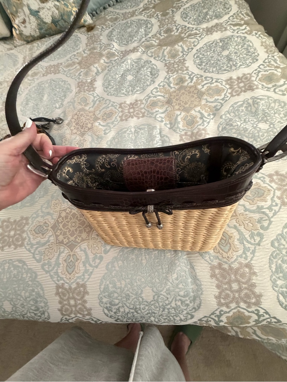 Brighton Natural Woven Shoulder Bag with Dark Brown Trim - Picture 2 of 9